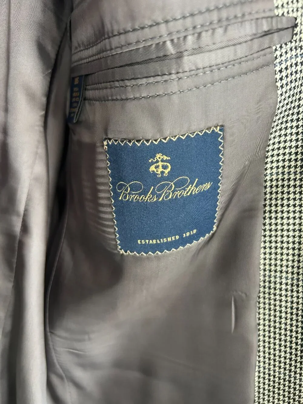 Brooks Brothers 38S Sport Coat Blazer Silk Wool Houndstooth Blue Thread Made Can